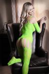 Stargazing Cold Shoulder Jarretel Catsuit - Neon Green