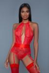 Ophelia Kanten Jarretel Body - Rood