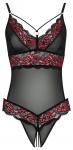 Kanten Stringbody Met Open Kruisje - Zwart/Rood