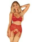 Lonesia Kanten BH Set Met Sexy Slip - Rood