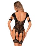 Mesh Body Met Jarretel Design - Zwart