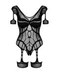 Mesh Body Met Jarretel Design - Zwart