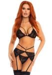 In The Know BH-topje, Jarretel & G-string Set - Zwart