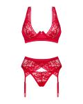 Lacelove Romantische set met jarretelgordel - Rood
